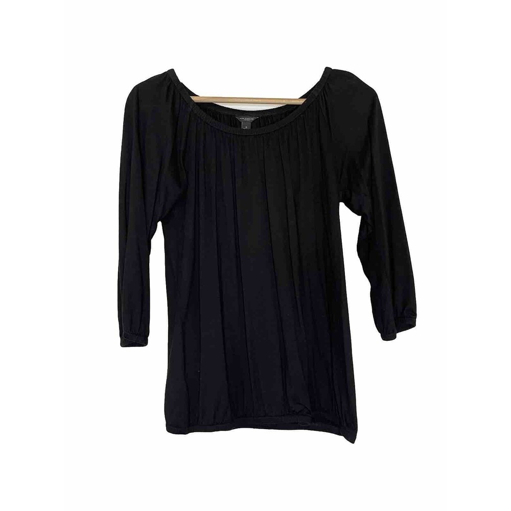Ann Taylor Womens Small Black  3/4 Sleeve Rayon Blend Casual Knit Top Blouse